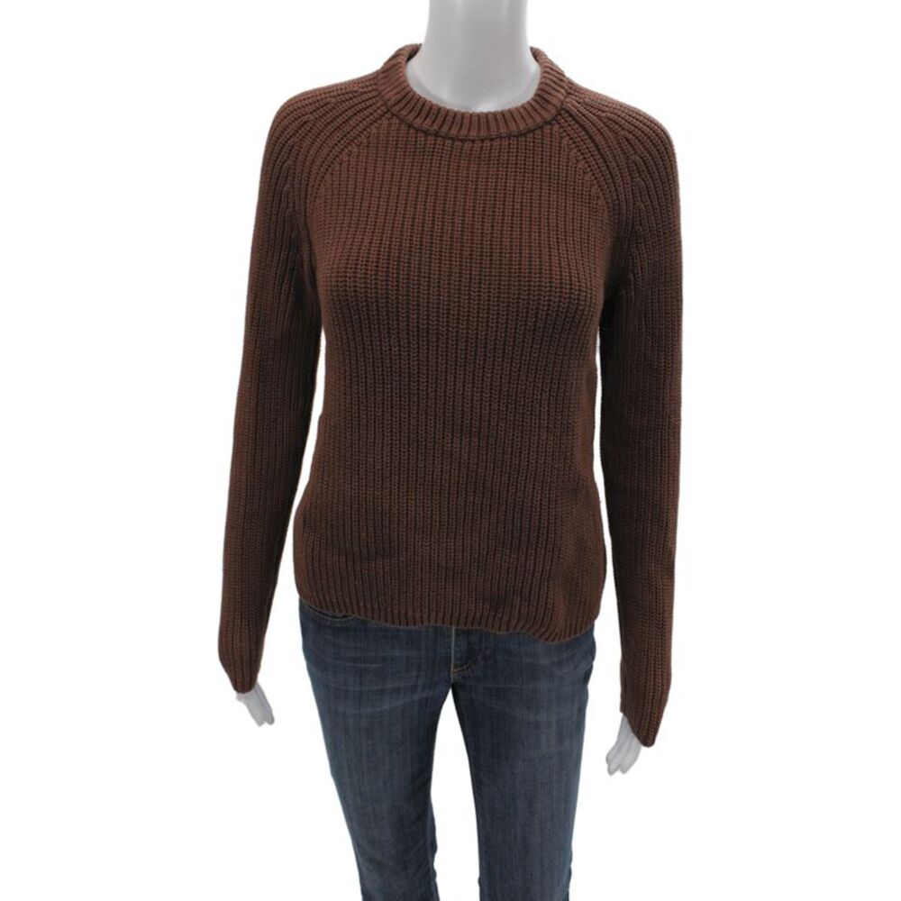 Quince Women Pullover Sweater Brown Crew Neck Long Sleeve Organic Cotton Size S